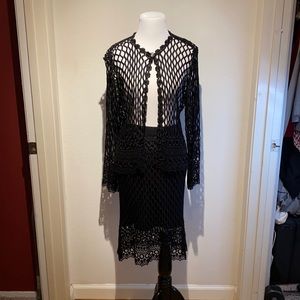 RARE Vintage SAM Black Lace Skirt Set Size: Small